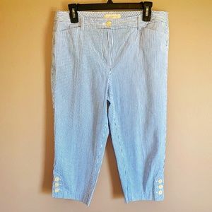 Blue and White Seersucker Capri Pants